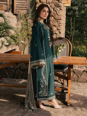 BrandsInn-3PC DHANAK EMBROIDERED SHIRT WITH COUTRAI PRINTED SHAWL AND TROUSER-BI-5322