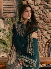 BrandsInn-3PC DHANAK EMBROIDERED SHIRT WITH COUTRAI PRINTED SHAWL AND TROUSER-BI-5322
