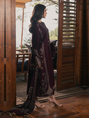 BrandsInn-3PC DHANAK EMBROIDERED SHIRT WITH COUTRAI PRINTED SHAWL AND TROUSER-BI-5324