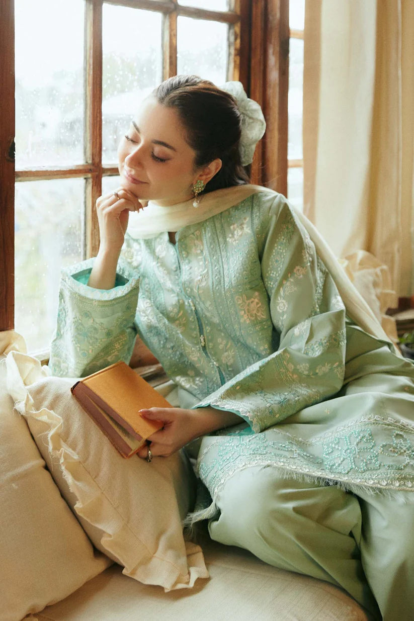 BrandsInn-3PC LAWN EMBROIDERED SHIRT WITH MONARK PRINT DUPATTA AND EMB TROUSER-BI-183