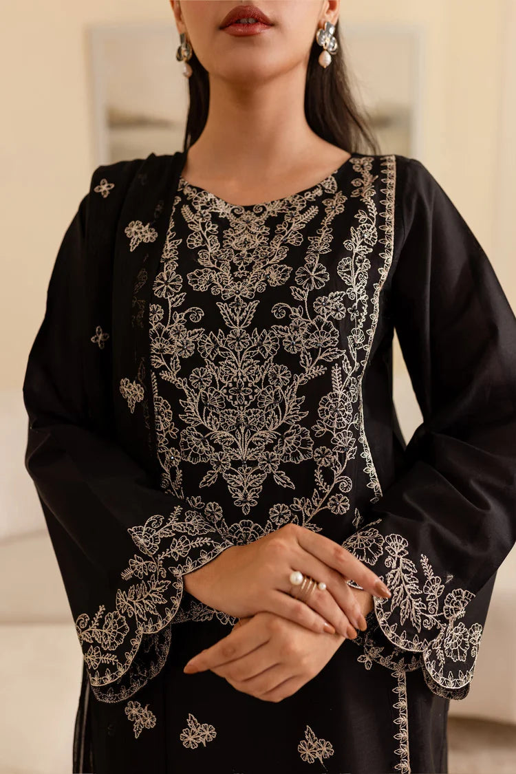 BrandsInn-3PC DHANAK EMBROIDERED SHIRT WITH CHIFFON EMBROIDERED DUPATTA & EMB TROUSER-BI-4193