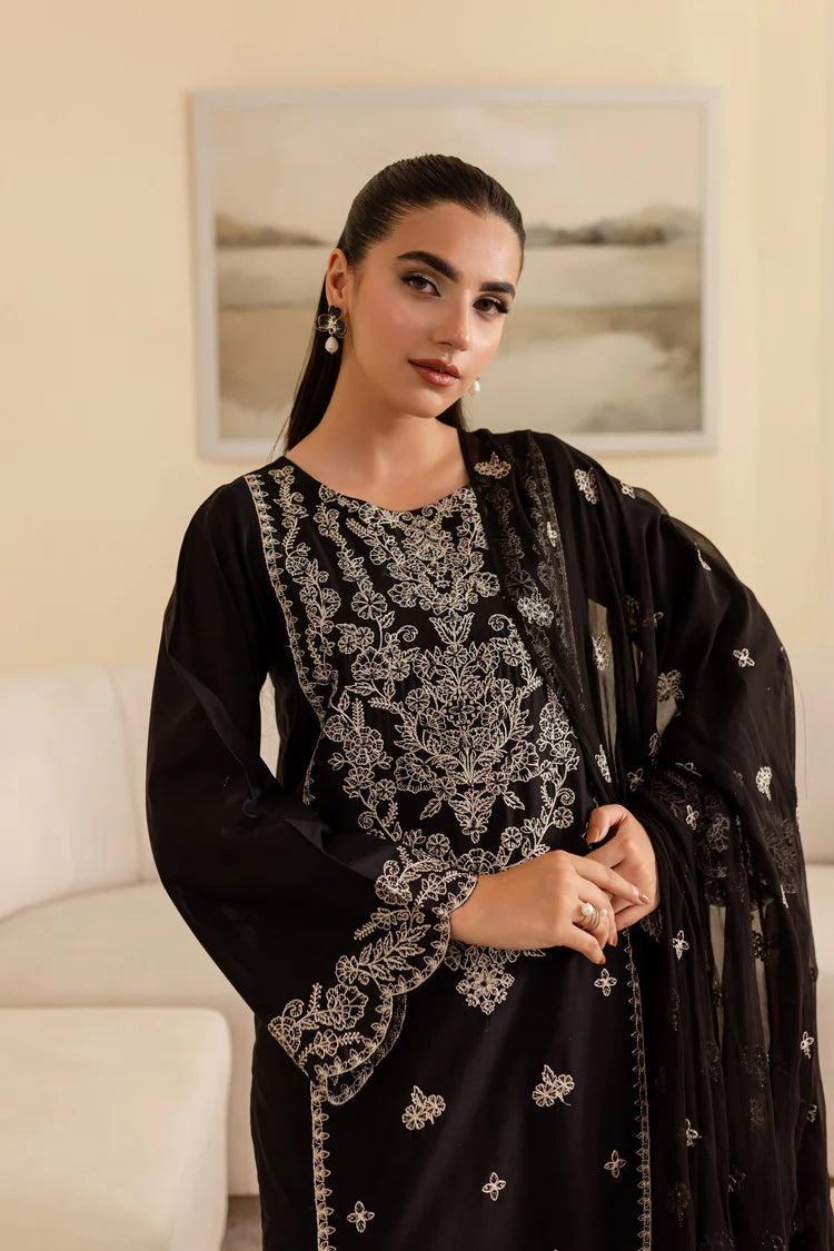 BrandsInn-3PC DHANAK EMBROIDERED SHIRT WITH CHIFFON EMBROIDERED DUPATTA & EMB TROUSER-BI-4193