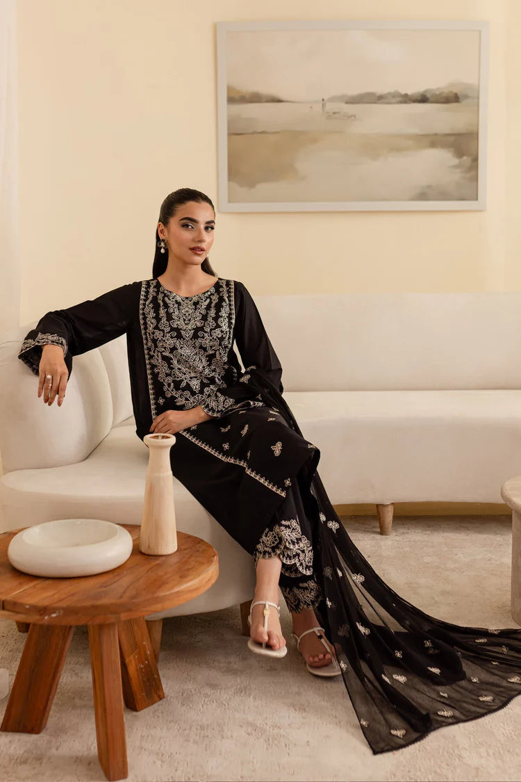 BrandsInn-3PC DHANAK EMBROIDERED SHIRT WITH CHIFFON EMBROIDERED DUPATTA & EMB TROUSER-BI-4193