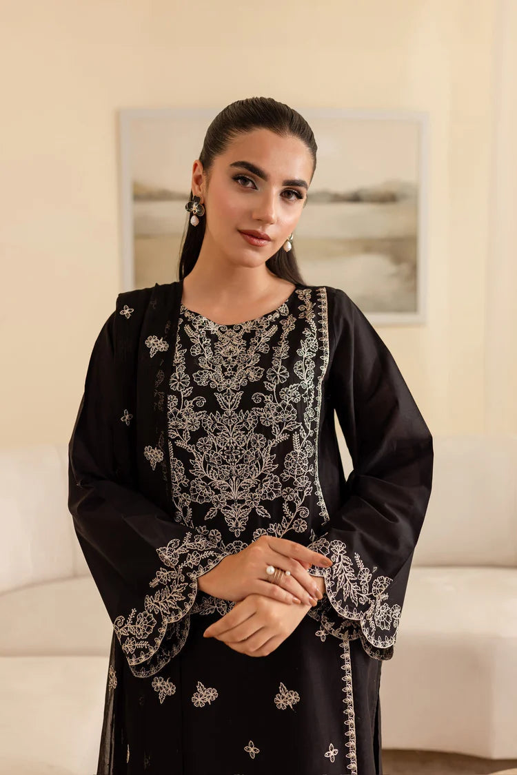 BrandsInn-3PC DHANAK EMBROIDERED SHIRT WITH CHIFFON EMBROIDERED DUPATTA & EMB TROUSER-BI-4193
