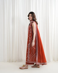 BrandsInn-3PC DHANAK EMBROIDERED SHIRT WITH DHANAK EMBROIDERED SHAWL AND EMB TROUSER-BI-5089