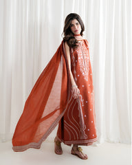 BrandsInn-3PC DHANAK EMBROIDERED SHIRT WITH DHANAK EMBROIDERED SHAWL AND EMB TROUSER-BI-5089