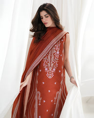 BrandsInn-3PC DHANAK EMBROIDERED SHIRT WITH DHANAK EMBROIDERED SHAWL AND EMB TROUSER-BI-5089