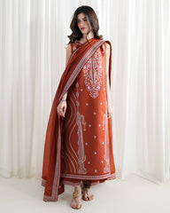 BrandsInn-3PC DHANAK EMBROIDERED SHIRT WITH DHANAK EMBROIDERED SHAWL AND EMB TROUSER-BI-5089