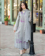 BrandsInn-3PC DHANAK EMBROIDERED SHIRT WITH CHIFFON EMBROIDERED DUPATTA AND TROUSER BI-5211