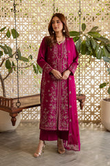 BrandsInn-3PIECE LAWN SEQUIN EMBROIDERED SHIRT WITH CHIFFON EMBROIDERED DUPATTA AND TROUSER-BI-4867