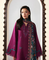BrandsInn -3PC DHANAK EMBROIDERED SHIRT WITH WOOL PRINT SHAWL AND TROUSER -BI-5175