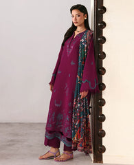 BrandsInn -3PC DHANAK EMBROIDERED SHIRT WITH WOOL PRINT SHAWL AND TROUSER -BI-5175