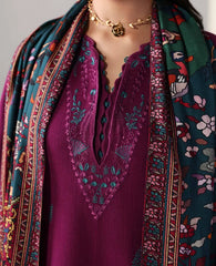 BrandsInn -3PC DHANAK EMBROIDERED SHIRT WITH WOOL PRINT SHAWL AND TROUSER -BI-5175