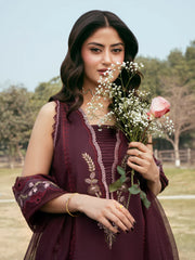 BrandsInn-3PC LAWN EMBROIDERED SHIRT WITH KHAADI NET EMBROIDERED DUPATTA AND TROUSER-BI-4820