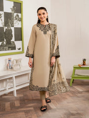 BrandsInn-3PC DHANAK EMBROIDERED SHIRT WITH WOOL PRINTED SHAWL AND TROUSER-BI-5064