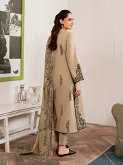 BrandsInn-3PC DHANAK EMBROIDERED SHIRT WITH COUTRAI PRINT SHAWL AND TROUSER-BI-4049