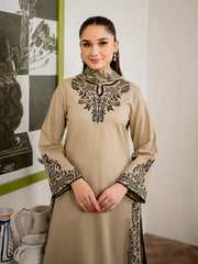 BrandsInn-3PC DHANAK EMBROIDERED SHIRT WITH WOOL PRINTED SHAWL AND TROUSER-BI-5064