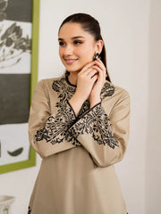 BrandsInn-3PC DHANAK EMBROIDERED SHIRT WITH WOOL PRINTED SHAWL AND TROUSER-BI-5064