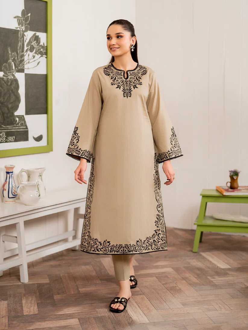 BrandsInn-3PC DHANAK EMBROIDERED SHIRT WITH COUTRAI PRINT SHAWL AND TROUSER-BI-4049