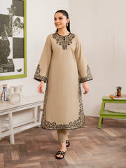 BrandsInn-3PC DHANAK EMBROIDERED SHIRT WITH COUTRAI PRINT SHAWL AND TROUSER-BI-4049