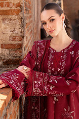 BrandsInn-3PC DHANAK EMBROIDERED SHIRT WITH DHANAK EMBROIDERED SHAWL & TROUSER-BI-4306