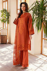 BrandsInn-3PC DHANAK EMBROIDERED SHIRT WITH KHADDI NET EMB DUPATTA AND TROUSER-BI-4300