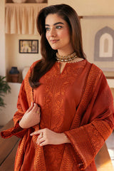 BrandsInn-3PC DHANAK EMBROIDERED SHIRT WITH KHADDI NET EMB DUPATTA AND TROUSER-BI-4300