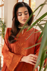 BrandsInn-3PC DHANAK EMBROIDERED SHIRT WITH KHADDI NET EMB DUPATTA AND TROUSER-BI-4300