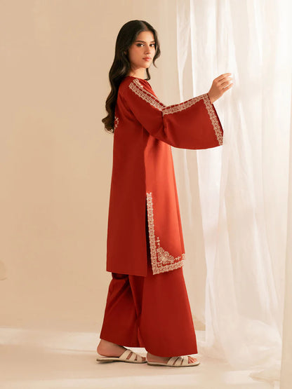 BrandsInn-2PC DHANAK EMBROIDRED SHIRT WITH DHANAK EMBROIDRED SLEEVES-BI-121