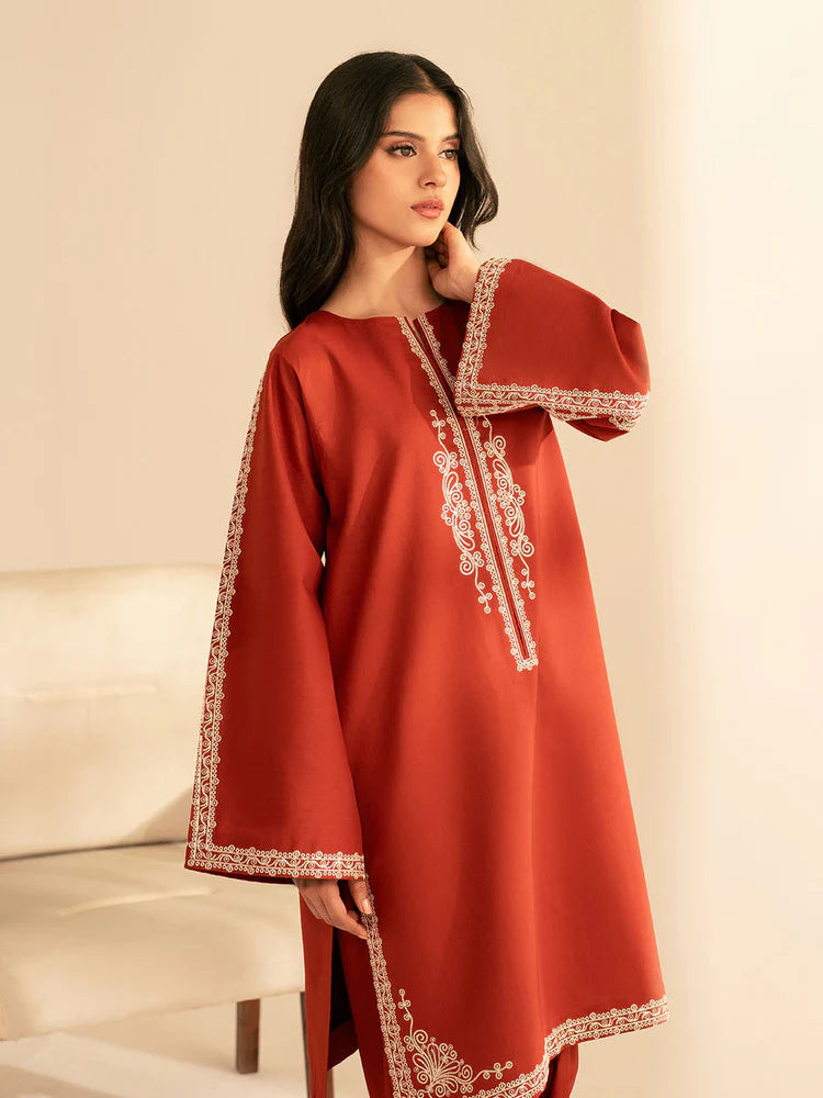 BrandsInn-2PC DHANAK EMBROIDRED SHIRT WITH DHANAK EMBROIDRED SLEEVES-BI-121