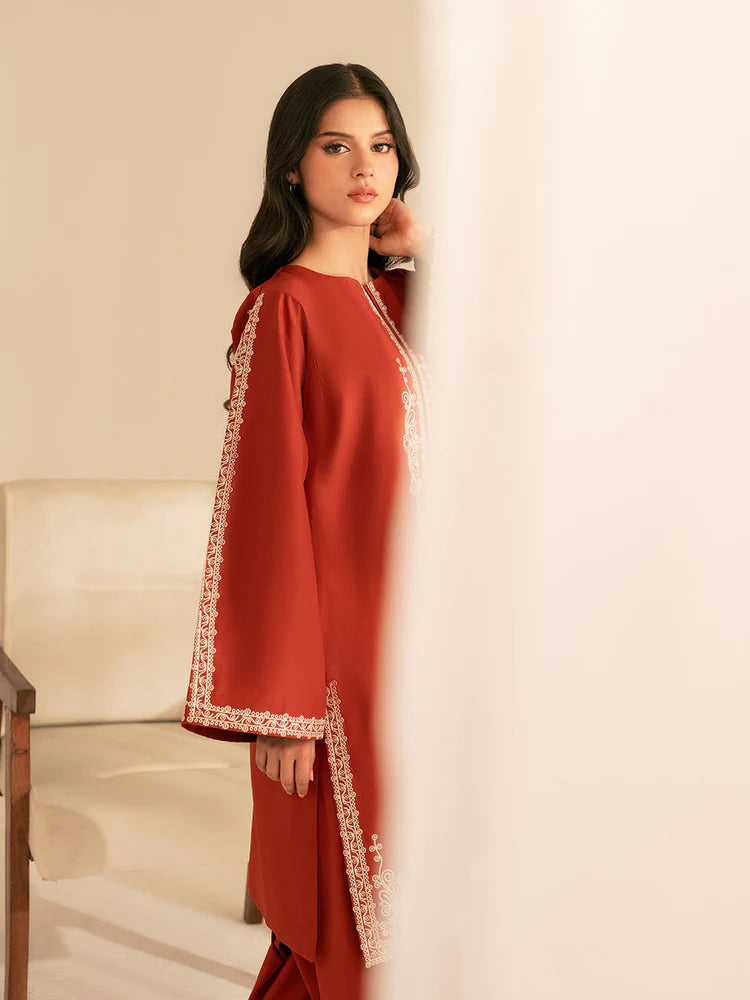BrandsInn-2PC DHANAK EMBROIDRED SHIRT WITH DHANAK EMBROIDRED SLEEVES-BI-121