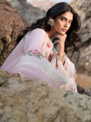 BrandsInn-3PC LAWN LASER WORK EMBROIDERED SHIRT WITH KHAADI NET EMBROIDERED DUPATTA AND TROUSER-BI-4762