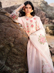 BrandsInn-3PC LAWN LASER WORK EMBROIDERED SHIRT WITH KHAADI NET EMBROIDERED DUPATTA AND TROUSER-BI-4762