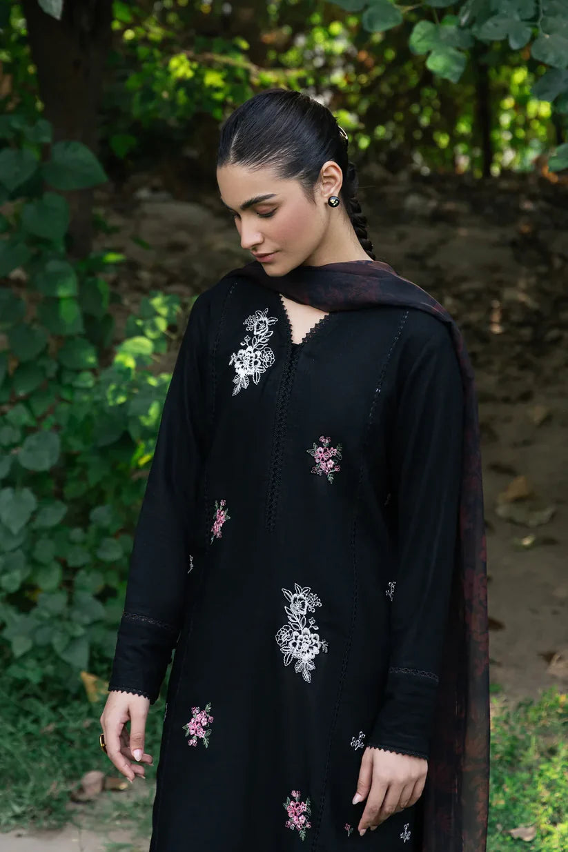 BrandsInn- 3PC DHANAK EMBROIDERED SHIRT WITH TWILL PRINTED SHAWL & TROUSER-BI-4062