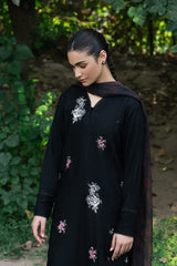 BrandsInn- 3PC DHANAK EMBROIDERED SHIRT WITH TWILL PRINTED SHAWL & TROUSER-BI-4119