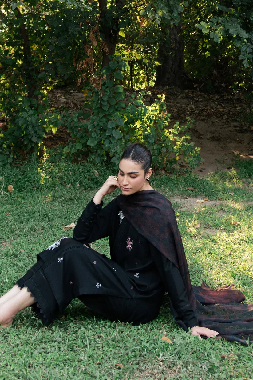 BrandsInn- 3PC DHANAK EMBROIDERED SHIRT WITH TWILL PRINTED SHAWL & TROUSER-BI-4062