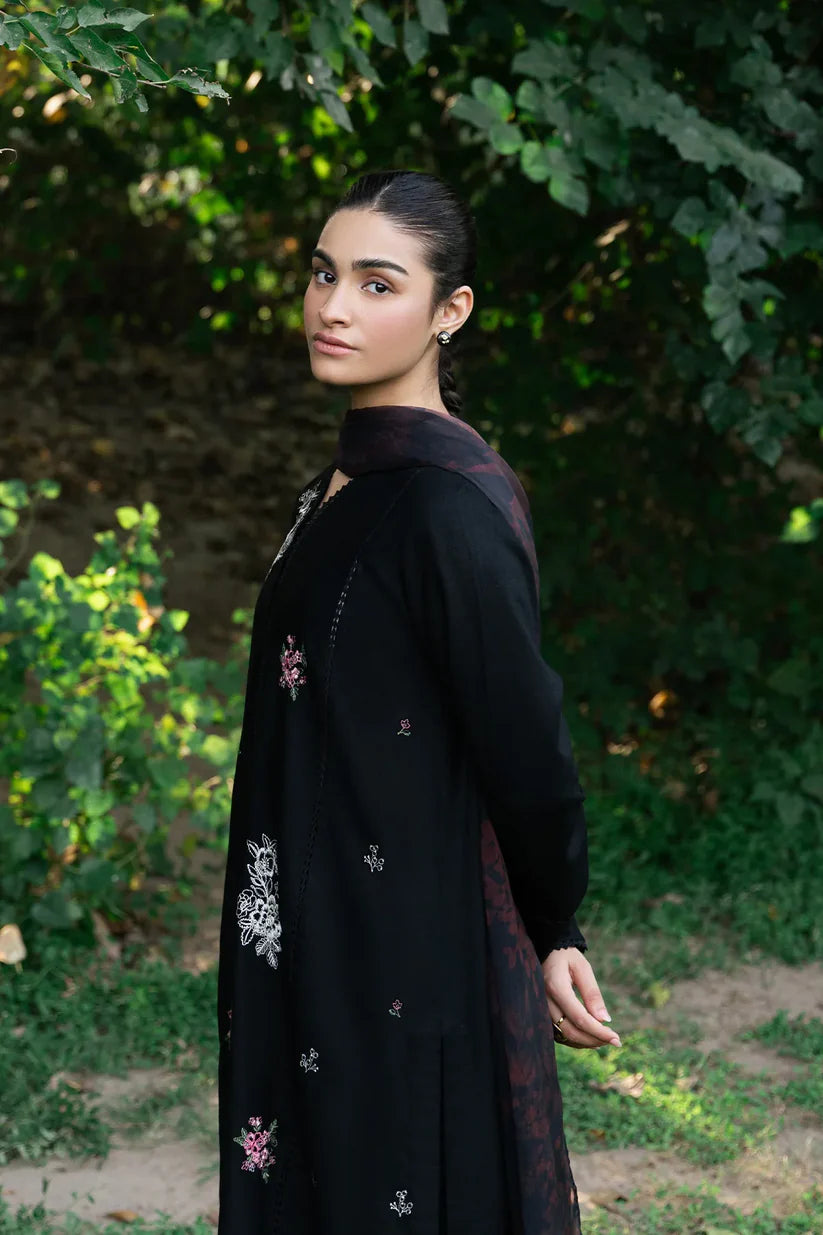 BrandsInn- 3PC DHANAK EMBROIDERED SHIRT WITH TWILL PRINTED SHAWL & TROUSER-BI-4062