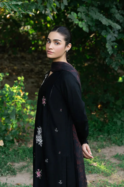 BrandsInn- 3PC DHANAK EMBROIDERED SHIRT WITH TWILL PRINTED SHAWL & TROUSER-BI-4062