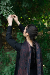 BrandsInn- 3PC DHANAK EMBROIDERED SHIRT WITH TWILL PRINTED SHAWL & TROUSER-BI-4062