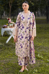 BrandsInn-3PC LAWN PRINTED EMB SHIRT WITH SILK PRINTED DUPATTA AND PRINTED TROUSER-BI-045