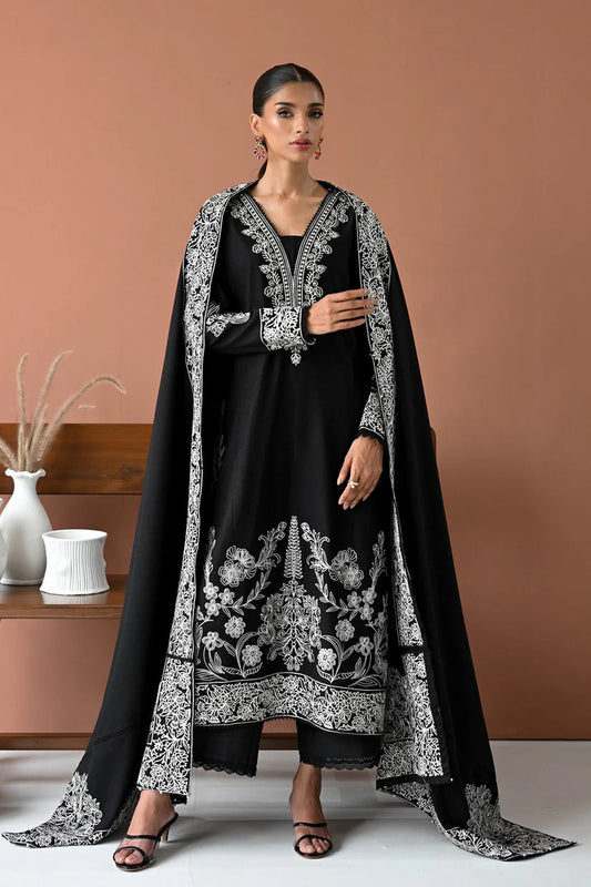 BrandsInn-3PC DHANAK EMBROIDERED SHIRT WITH DHANAK EMBROIDERED SHAWL & TROUSER-BI-4178