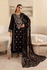 BrandsInn-3PC DHANAK EMBROIDERED SHIRT WITH CHIFFON EMBROIDERED DUPATTA & EMB TROUSER-BI-4193