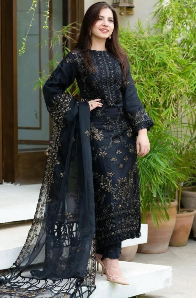 BrandsInn-3PC KHADDAR EMBROIDERED SHIRT WITH CHIFFON EMBROIDERED DUPATTA & TROUSER-BI-208