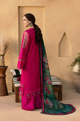 BrandsInn-3PC DHANAK CHIKANKAARI EMBROIDERED SHIRT WITH WOOL PRINTED SHAWL AND TROUSER -BI-5134