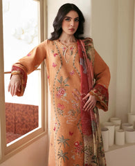 BrndsInn-3PC KARANDI EMBROIDERED SHIRT WITH COUTRAI PRINTED SHAWL AND TROUSER-BI-5247