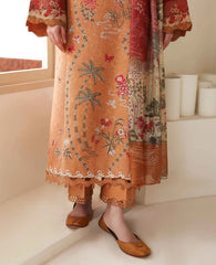 BrndsInn-3PC KARANDI EMBROIDERED SHIRT WITH COUTRAI PRINTED SHAWL AND TROUSER-BI-5247