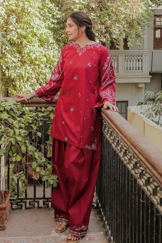 BrandsInn-2PC DHANAK EMBROIDERED SHIRT AND EMBROIDRED TROUSER-BI-126