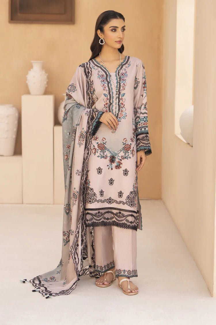 BRANDSINN-3PC KARANDI PRINTED EMBROIDERED SHIRT WITH KARANDI PRINTED EMB SHAWL & PRINTED TROUSER-BI-
