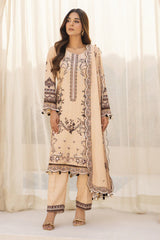 BRANDSINN-3PC KARANDI PRINTED EMBROIDERED SHIRT WITH KARANDI PRINTED EMB SHAWL & PRINTED TROUSER-BI-