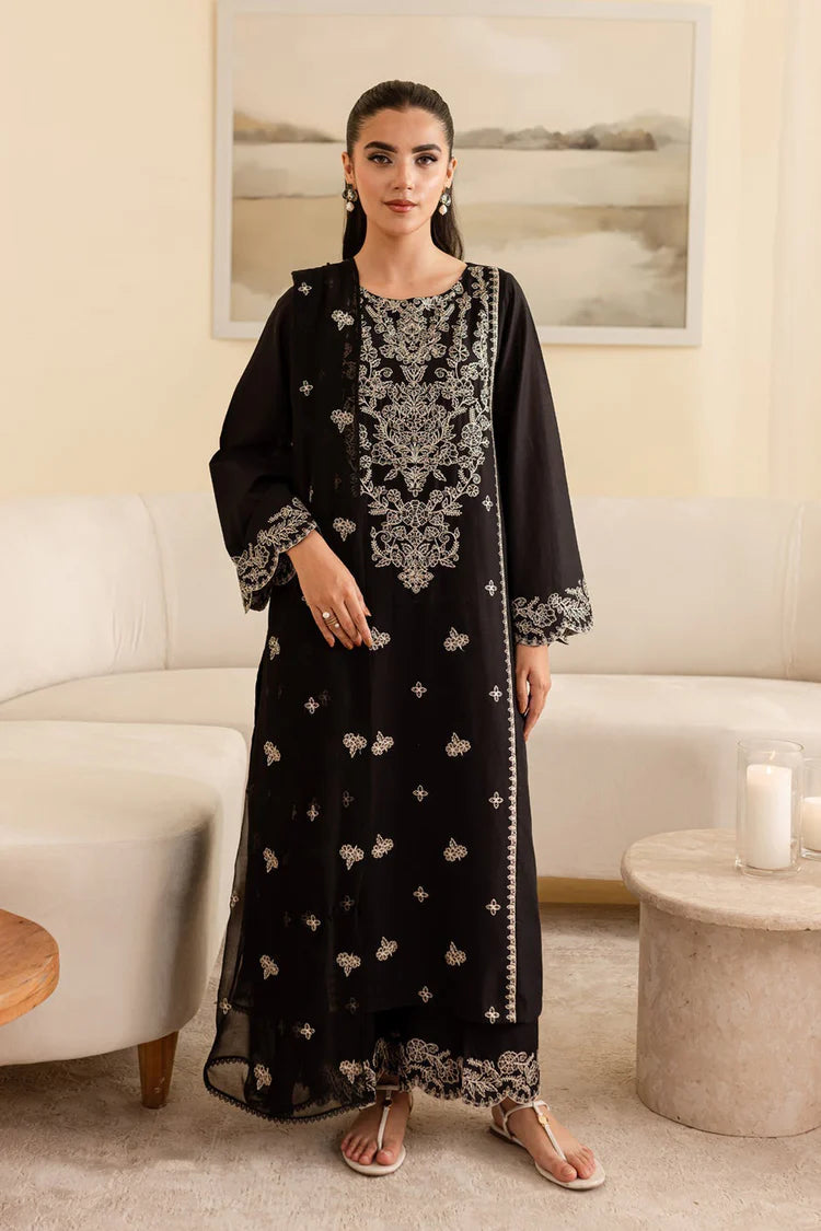 BrandsInn-3PC DHANAK EMBROIDERED SHIRT WITH CHIFFON EMBROIDERED DUPATTA & EMB TROUSER-BI-4193